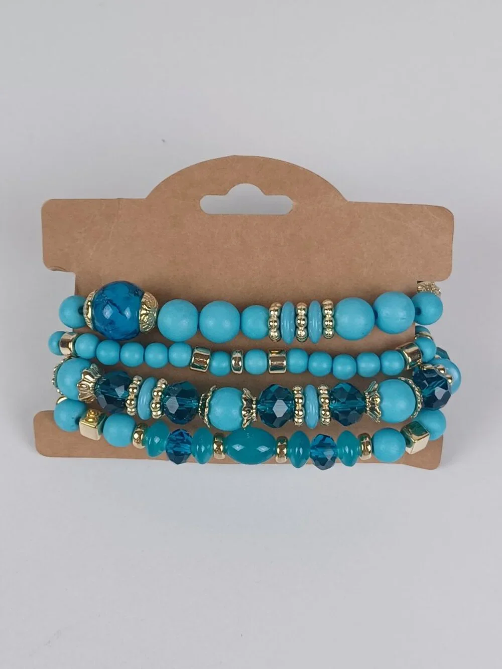 4-Piece Bohemian Beaded Bracelet Set - Blue Heart & Tree Pendants